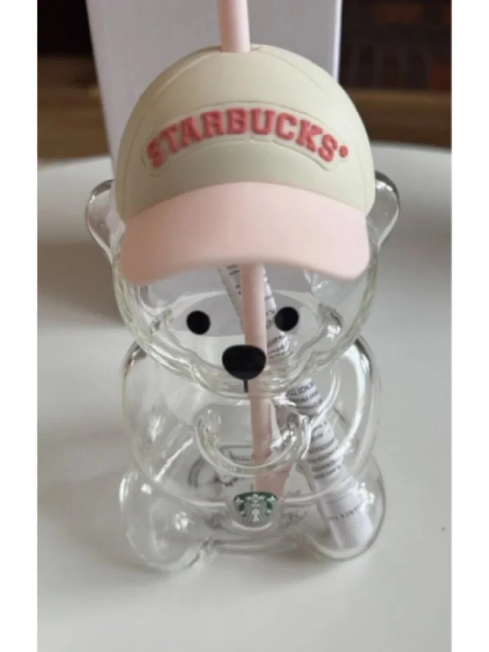 Starbucks Limited Edition Pink Strawberry Cap Bearista Bear Glass Cup 20oz/591ml